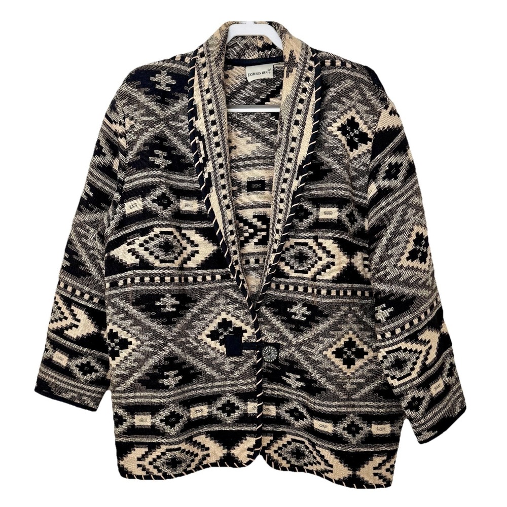 VTG 90's Women's Southwestern Aztec Cowgirl Cardigan Jacket Rodeo Sz XL Tapestry